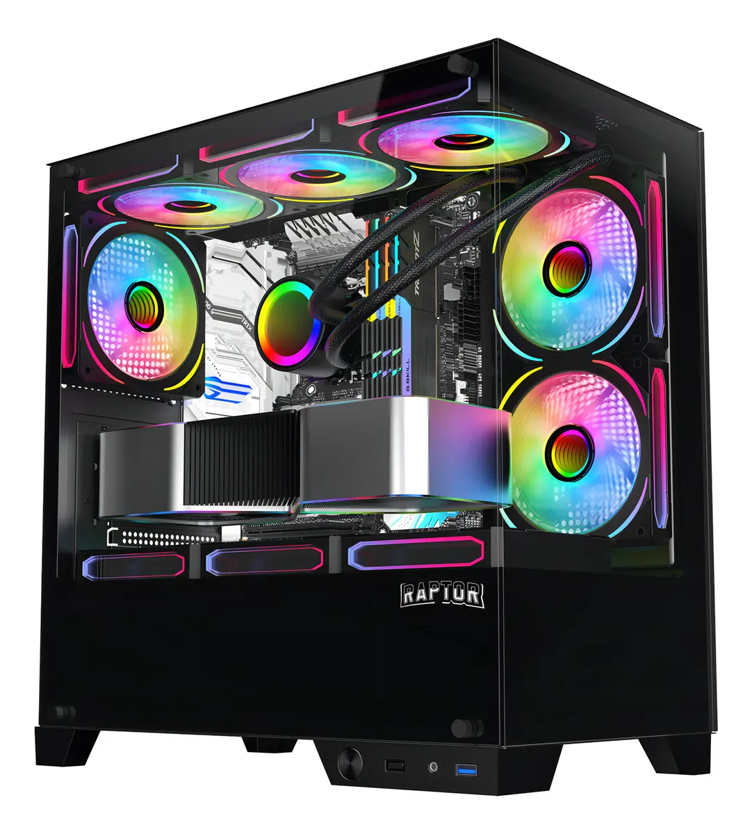 Gabinete Raptor Thunder Strike Tg X2 Mid-Tower Rgb Fan X1 Black